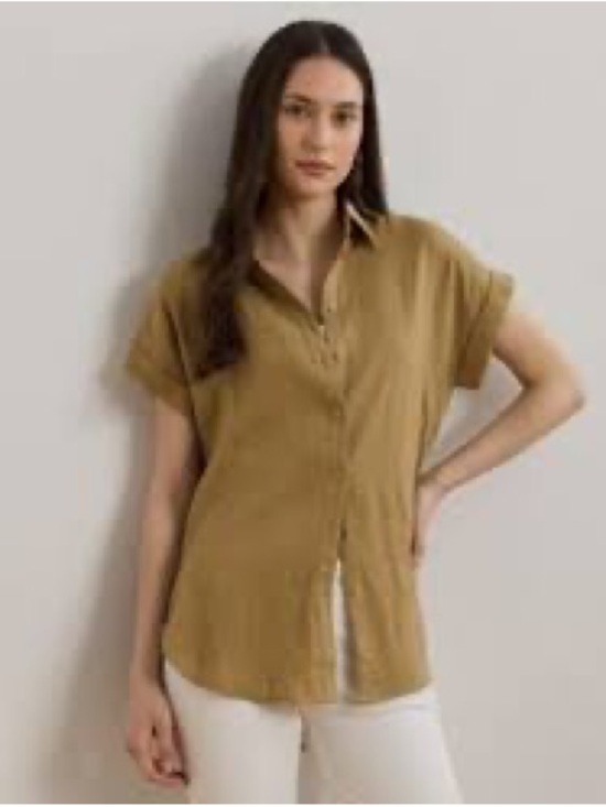 Ralph Lauren Tops - NWT Lauren Ralph Lauren Short-Sleeve Button-Down Point Collar Camp Shirt L